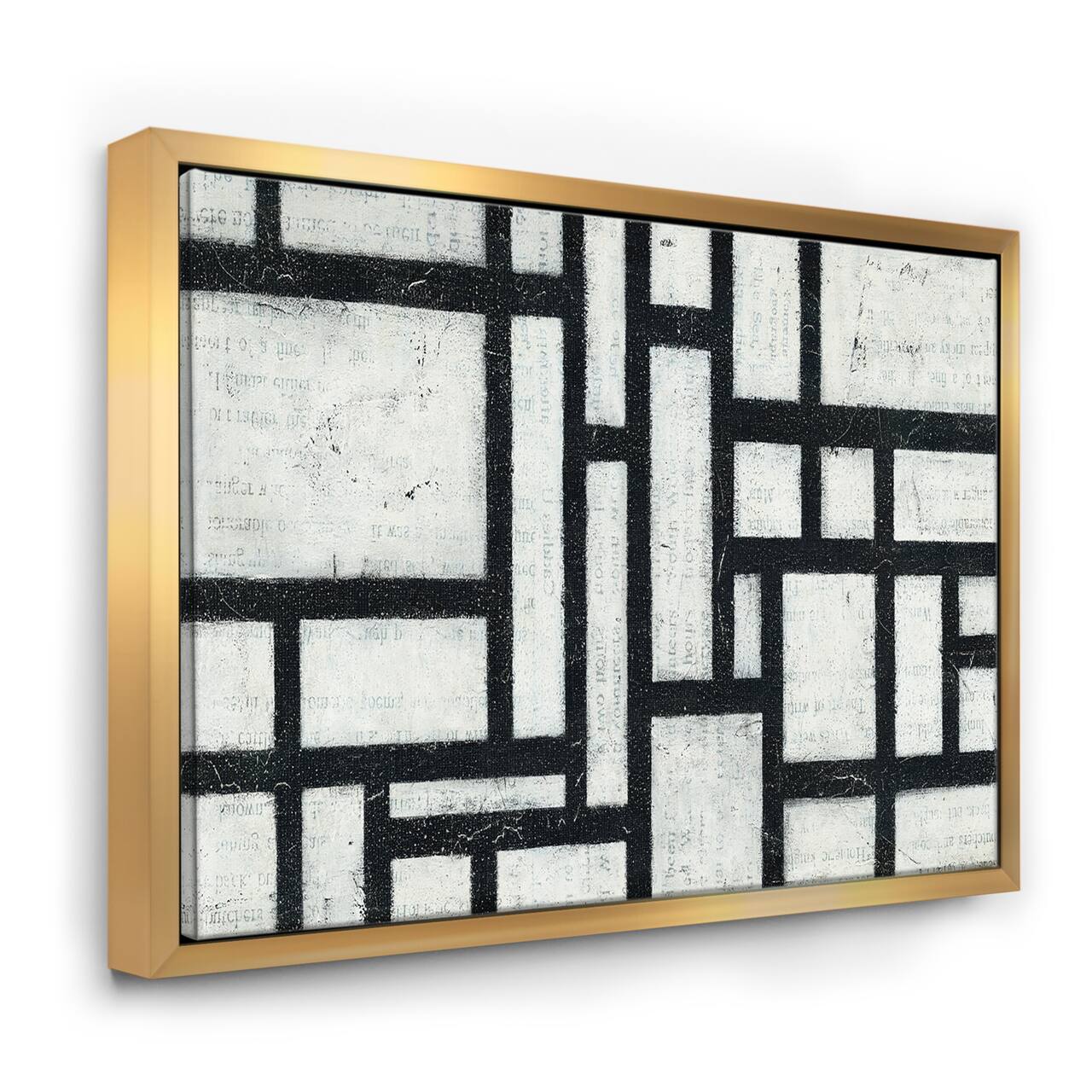 Designart - Black and White Labyrinth geometric - Mid-Century Modern Canvas in Gold Frame